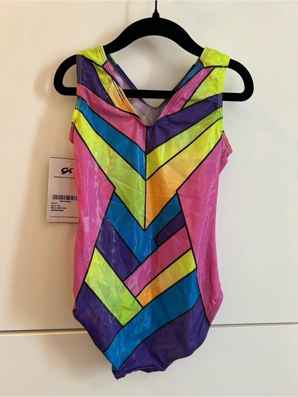 NWT GK Neon Multicolor Gymnastics Leotard - Size CM Child’s Medium
